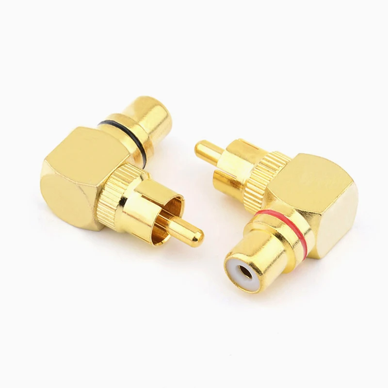 A pair brass RCA  adapter male to female right angle 90 degree plug AV audio cable male to female L elbow