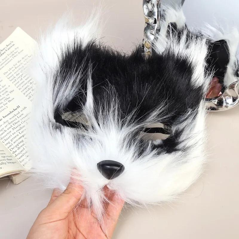 Fox Shape Face Mask Women Girls Black White Halloween Cosplay Mask Furry Cat Comfortable Party Costume Props Funny Accessories