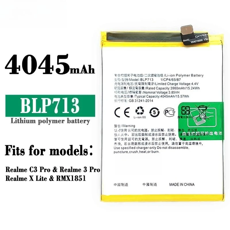 New BLP713 3.85V 4045mAh Replacement Mobile Phone Battery for OPPO Realme 3 Pro / C3 Pro / Realme X RMX1901 RMX1851 Battery