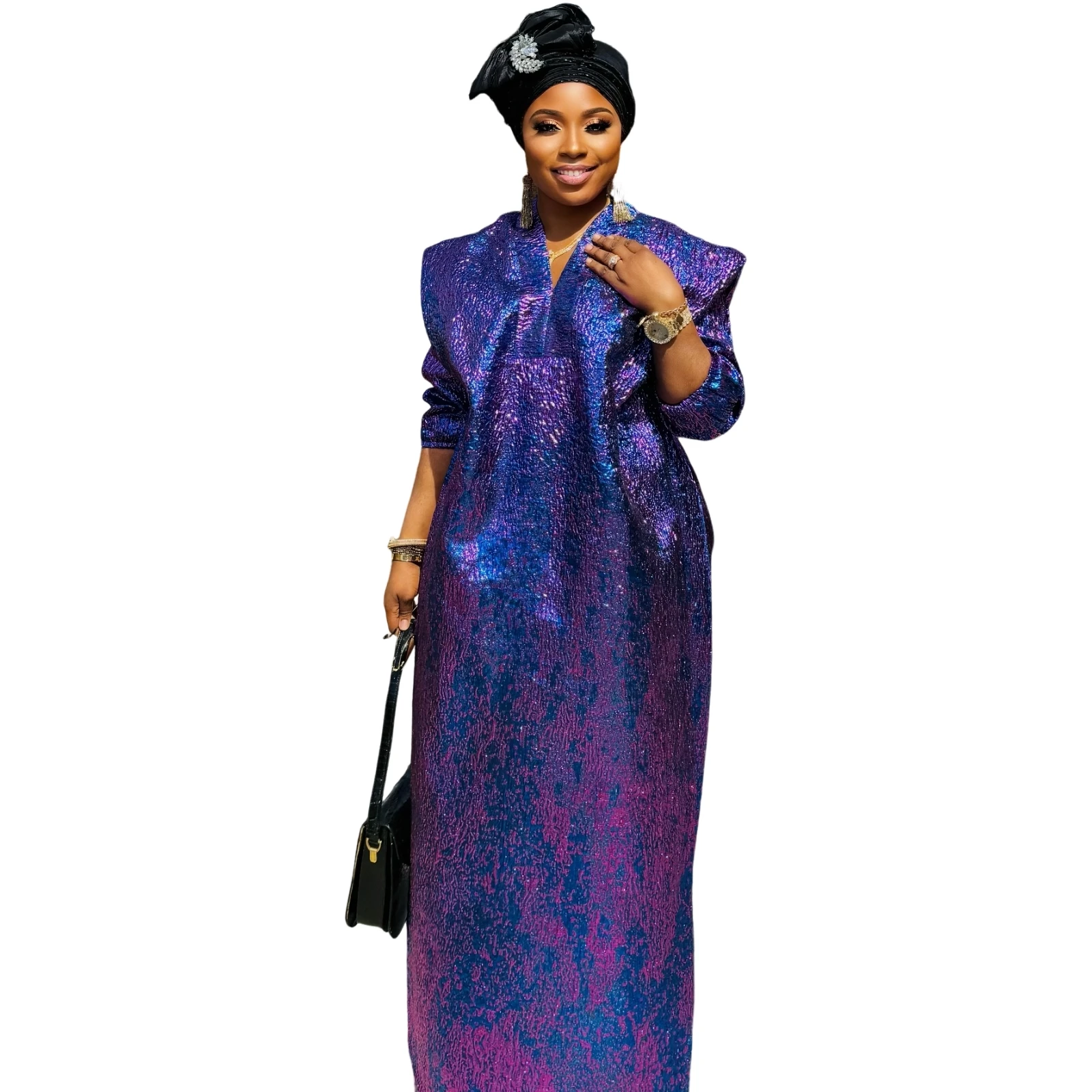 African Dress for Women Plus Si ze Embroidery Weddi ng Guest Long Maxi Dress with Scarf image 2