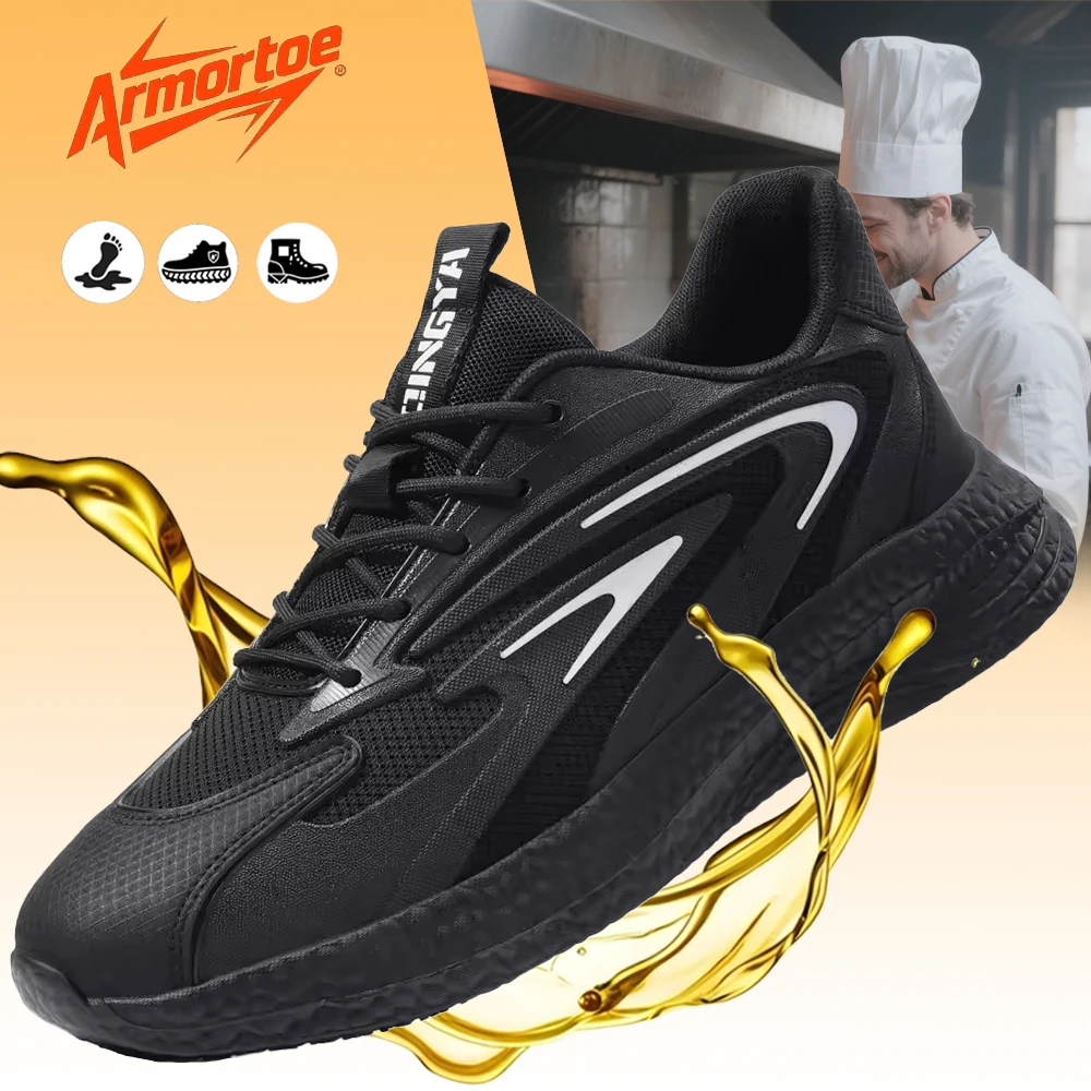 

ArmorToe Chef Shoes Four Seasons Models Lightweight Waterproof Oil Anti-slip Safety Shoes Breathable Work Shoes #Armor5025