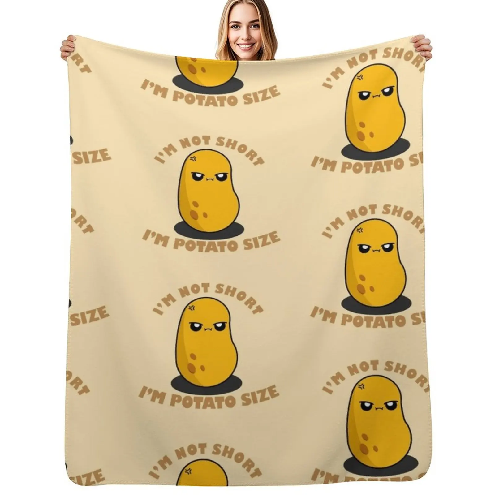 

Cute Cartoon Potato || I'm Not Short, I'm Potato Size || Kawai Throw Blanket Portable Lightweight Blanket for Travel Camping