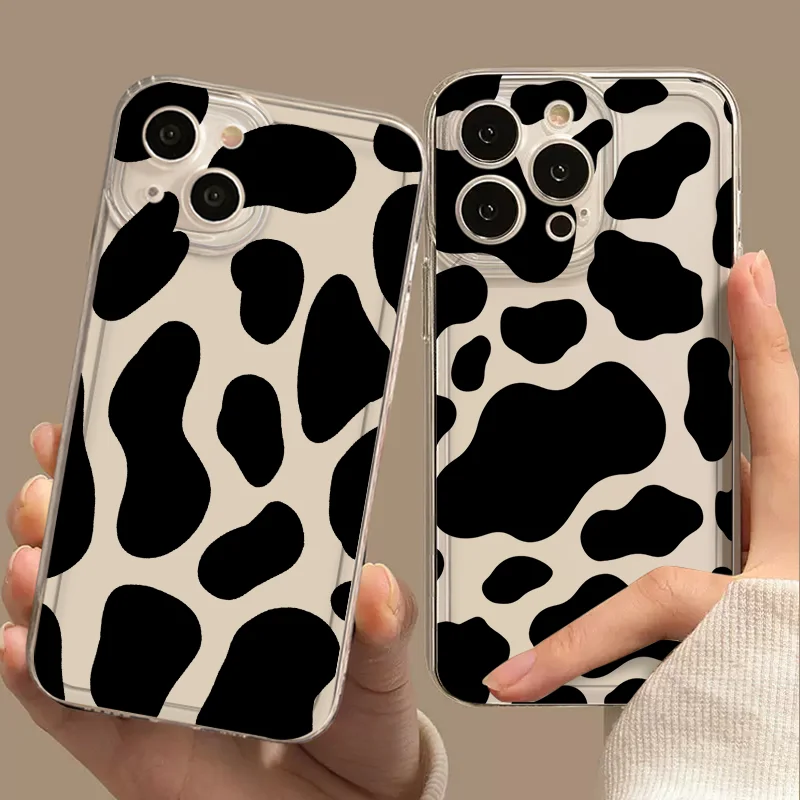 Cute Cartoon Cow Print Phone Case for Samsung Galaxy S26 Ultra S25 S24 S23 S22 Plus S21 FE S20 5G Transparent Soft Cover Fundas