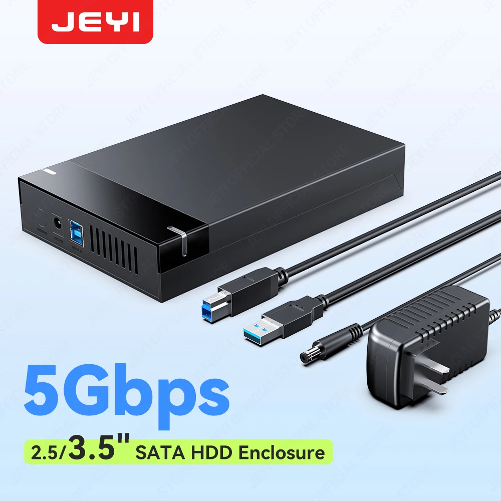 JEYI Tool-Free 2.5/3.5'' SATA Case HDD Enclosure Adapter with Smart Auto Sleep with 5Gbps USB 3.0 Speed, Ideal for SATA SSD .