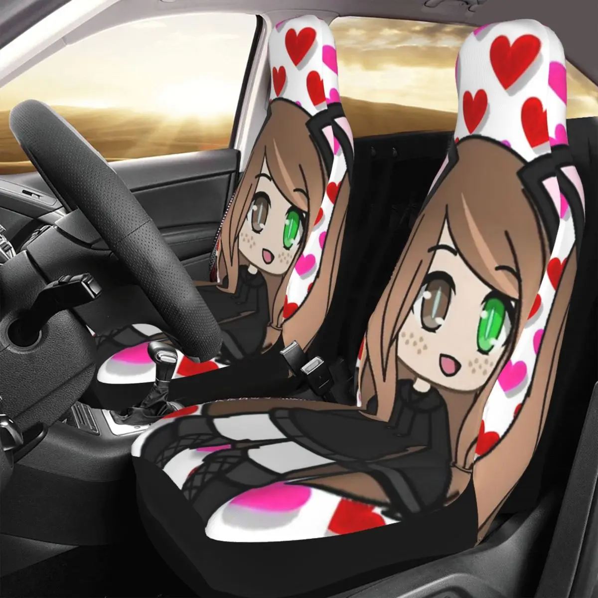 

Gacha Girl Car Seat Cover Japanese Anime Custom Printing Universal Front Protector Accessories Cushion Set