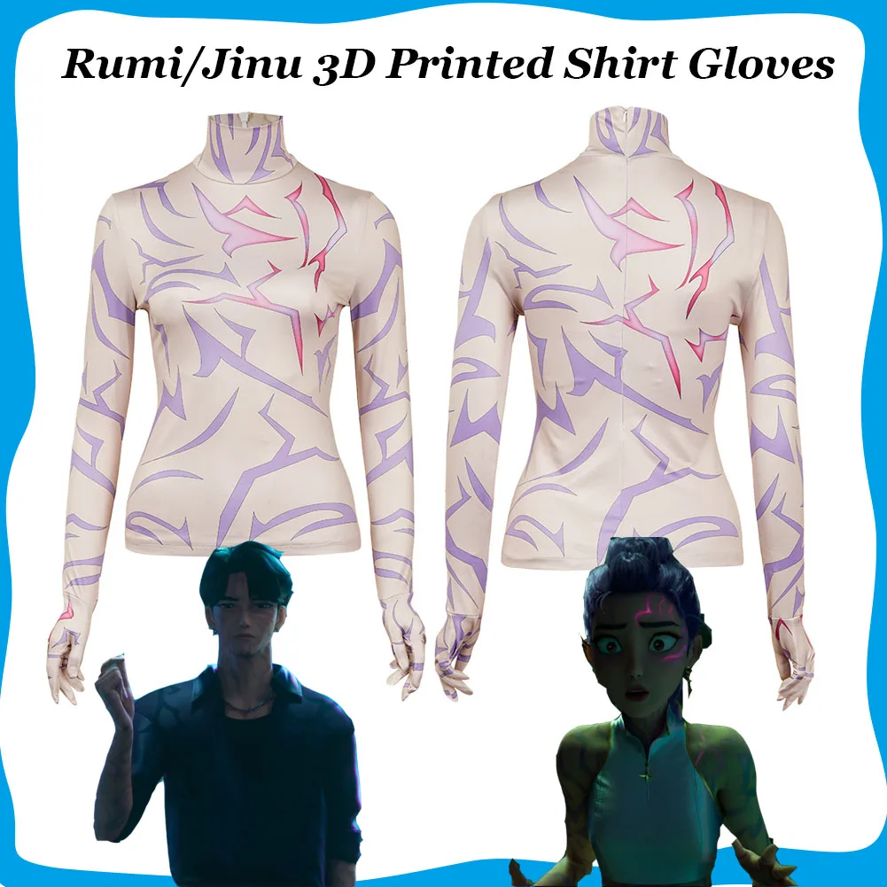 Rumi KPOP Demon Cosplay Hunters 3D Printed Shirt Gloves Costume Jinu Coat Roleplay for Men Women Tops Halloween Carnival Suit