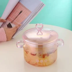 Pink Glass Pan 1.5L High Borosilicate Stew Pot with Two Handles Transparent Soup Pot Love Design Romantic Cookware
