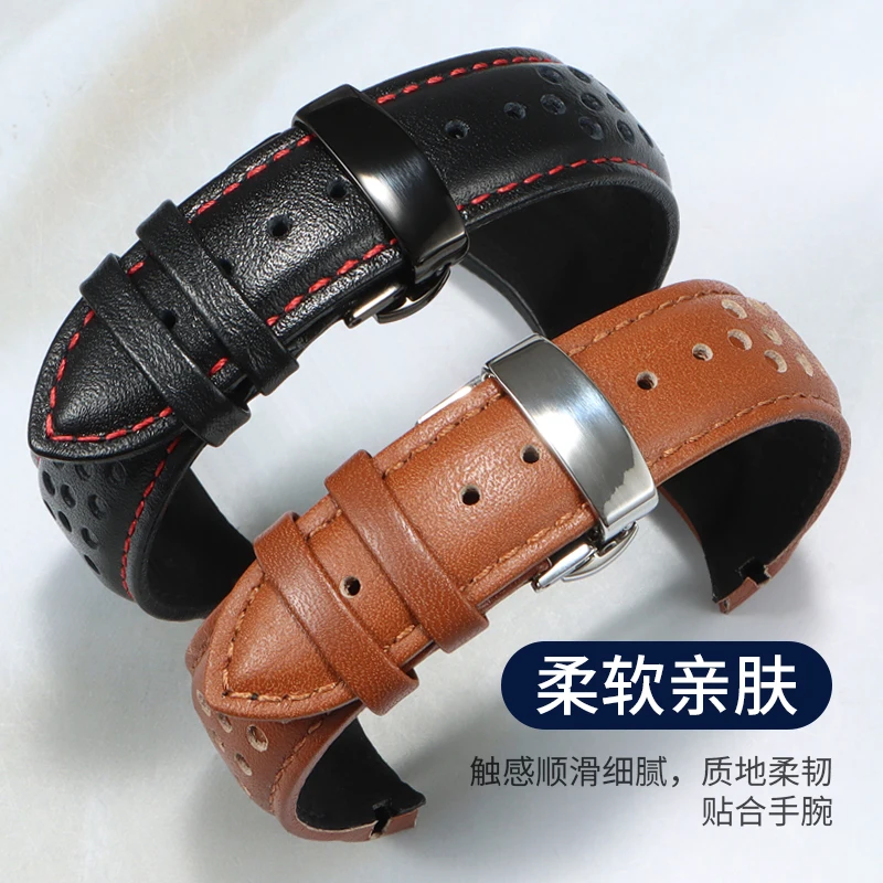 Genuine Leather Watch Strap Compatible with Mido Commander M025 M025.407 627A Orange Men's Watch, Curved End, 22mm
