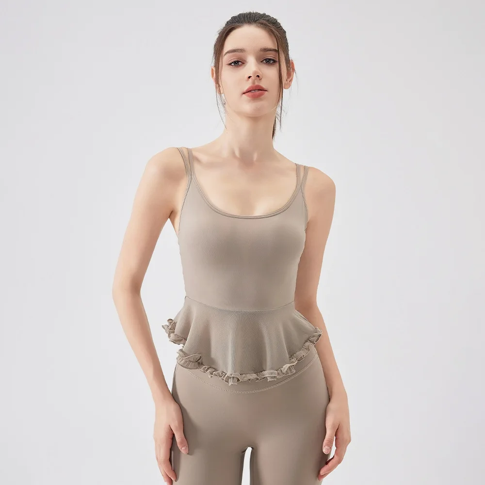 Fitness Bra, Female Internet Celebrity Instagram Style Tight Fitting Sports Bra, Ruffled Edge Gathered Beautiful Back Yoga Vest