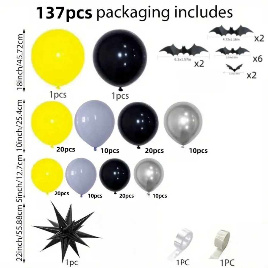 137-Piece Set of Bat-Themed Party Balloon Arch Kit Balloon Set Birthday Party Decoration