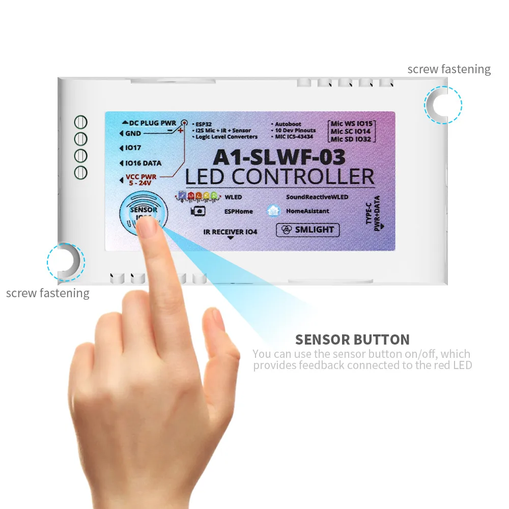 A1-SLWF-03 LED Controller SMLIGHT WLED ESP32 WS2812 Pixels LED Controller Mic Home Assistant For WS2812B WS2811 WS2815 Strip