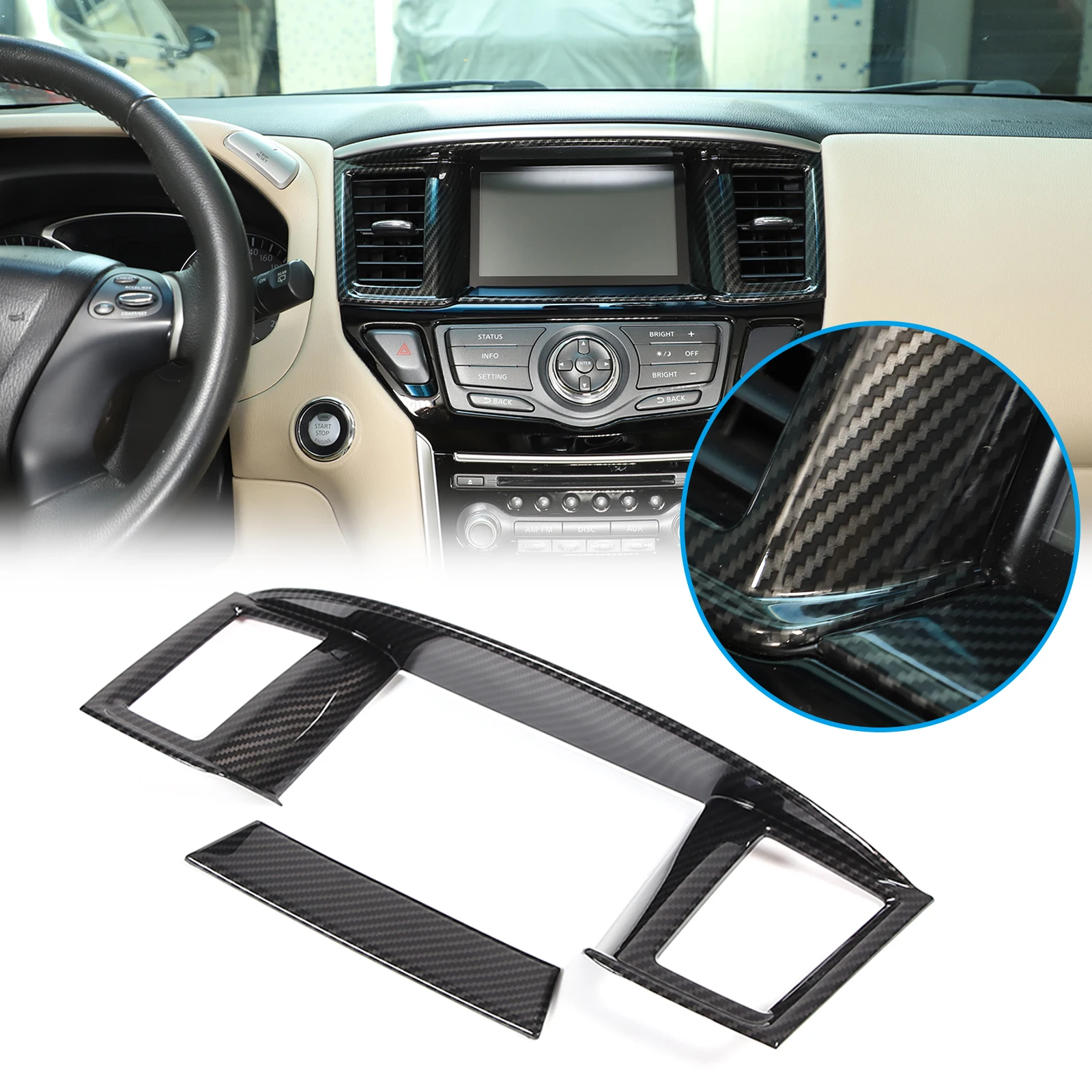 For Nissan Pathfinder R52 2013-2020 ABS Carbon Fiber Texture Car Central Control Navigation Frame Trim Cover Car Accessories