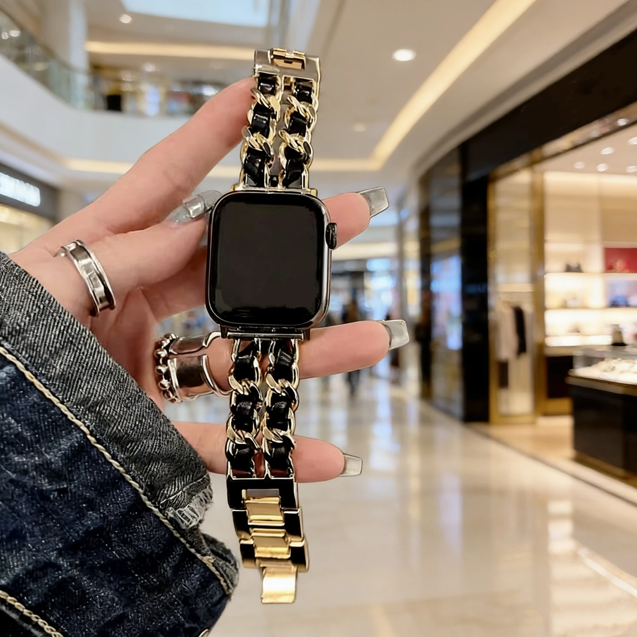 

Fashion Leather Stainless steel bracelet link For Apple Watch band Series 11/8/7/6/10/9 40mm 41mm 38mm 42mm 44mm 45mm 46mm Strap