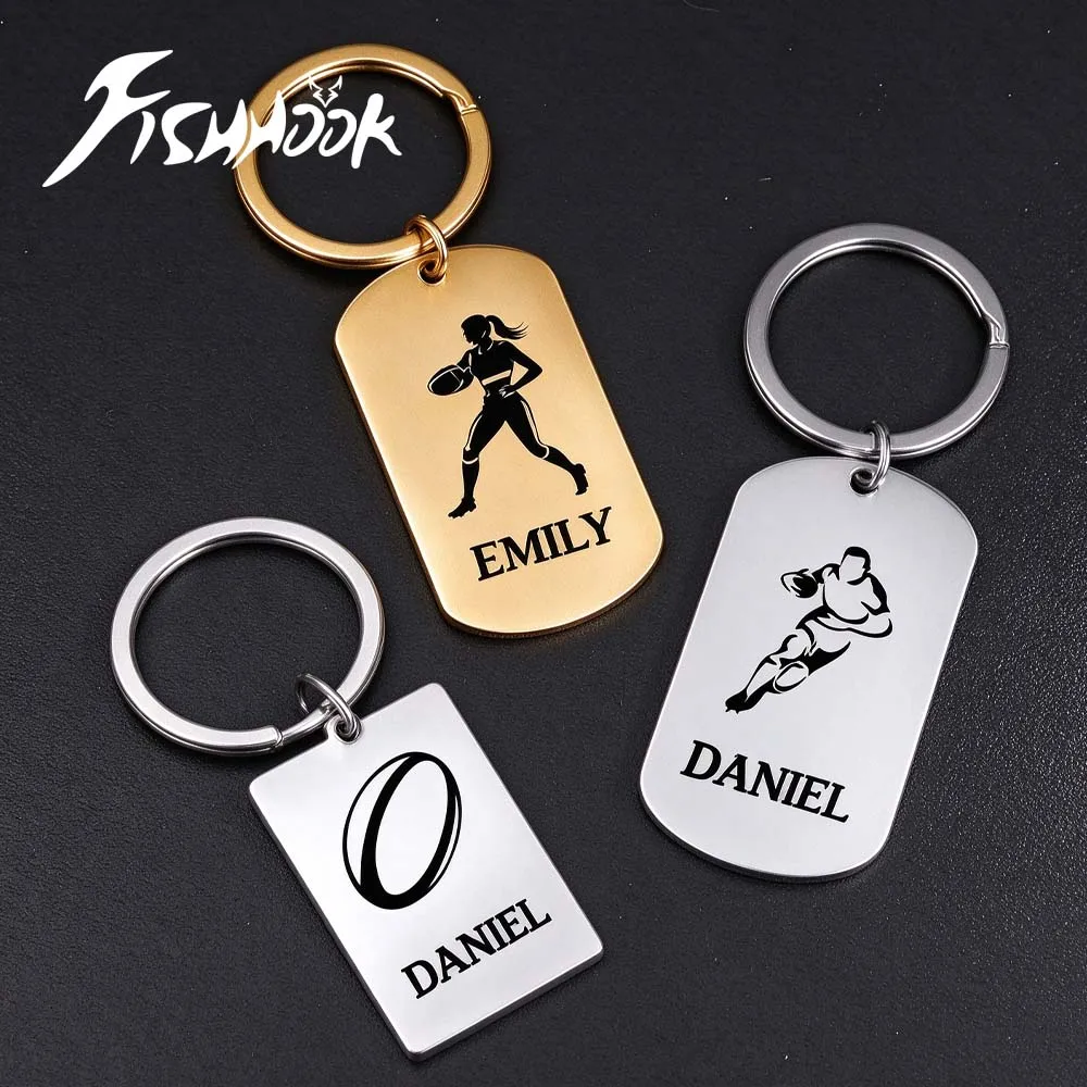 US American Football Engrave Custom Rugby Player Name Keychain Personalized Ball Gift For Women Men Stainless Steel Key Ring