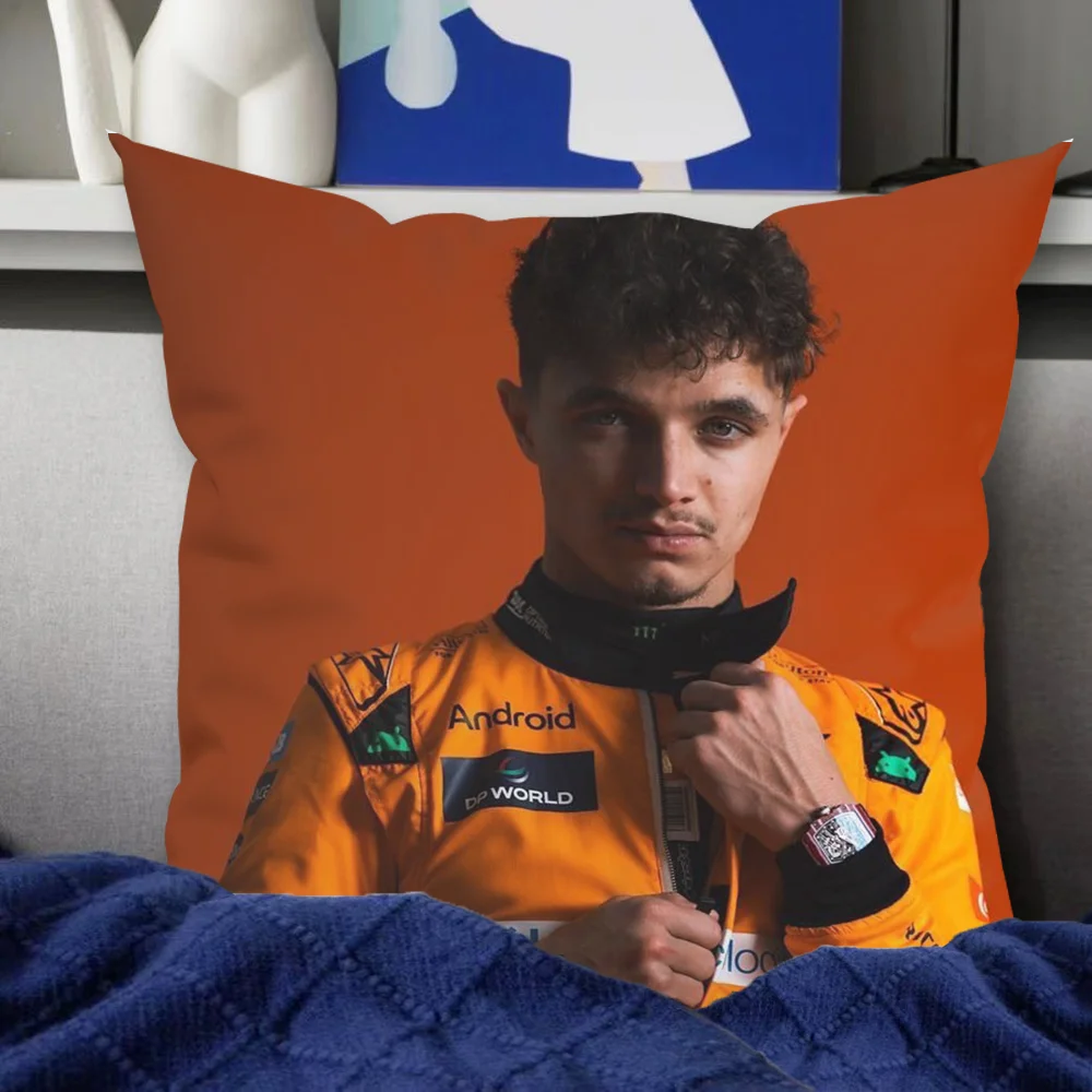 F1 L-Lando N-Norris Cartoon Pillow Case For Home Bedroom Room Decoration Living Room Sofa Cushion Cover Suitable