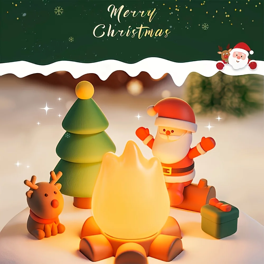 F2 Rechargeable Santa Claus Little Flame Music Box, with LED Night Light, Adjustable Brightness Table Lamp Portable Bedside Lamp