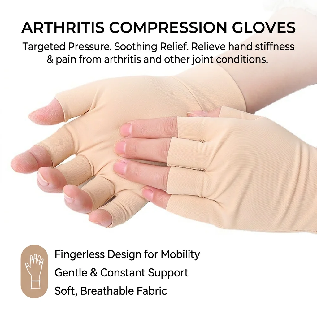 Typing Compression Gloves for Arthritis Relief Half Finger Dotted Grip Breathable Unisex Gloves for Daily Tasks