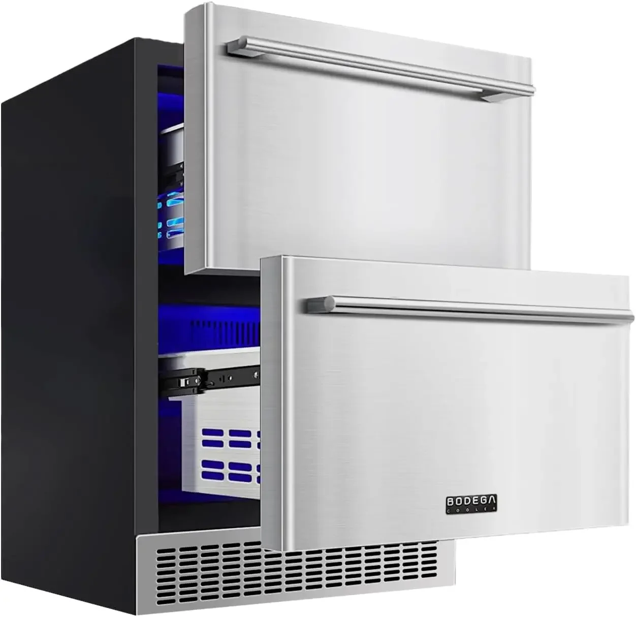 24 Inch Beverage Fridge under Counter, 2 Drawer Outdoor Coolers for Patio and Deck Weatherproof, Stainless Steel Beverage