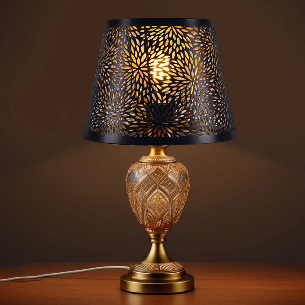 E27 Universal Metal Lampshade Floral Print Exquisite Lamp Cover Carving Flower Lamp Cover for Table Lamp Bedroom Bedside Light