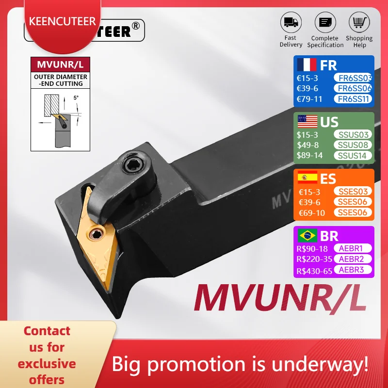 

MVUNR2020K16 MVUNR2525M16 MVUNL2020K16 MVUNL2525M16 External Turning Tool Lathe Bar Turning Holder CNC Cutting Tool Cutter Bar