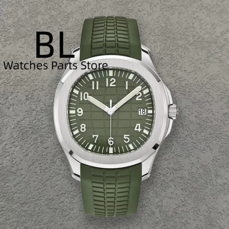 BLIGER 40MM Olive Green NH35 Automatic Mechanical Watch For Men Sapphire Crystal Wristwatch 100m Waterproof Grid Rubber Strap