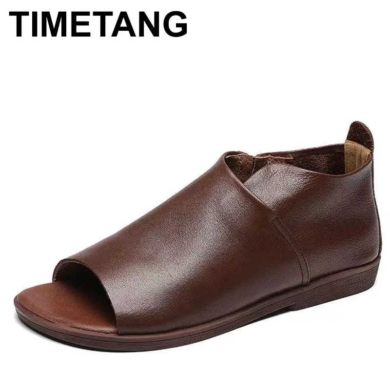 

Новинка 2023 года, летние мягкие сандалии премиум-класса из натуральной кожи с открытым носком, летние ботильоны на плоской подошве, римская обувь, сандалии на плоской подошве