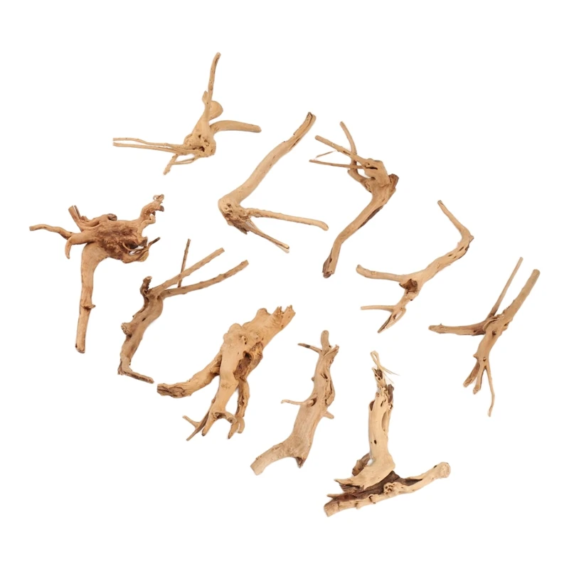 Mini Driftwood for Aquarium Natural Wood Branches Fish Tank Decorations Reptiles Tree Trunk Driftwood Assorted(10 Pack)-A51M