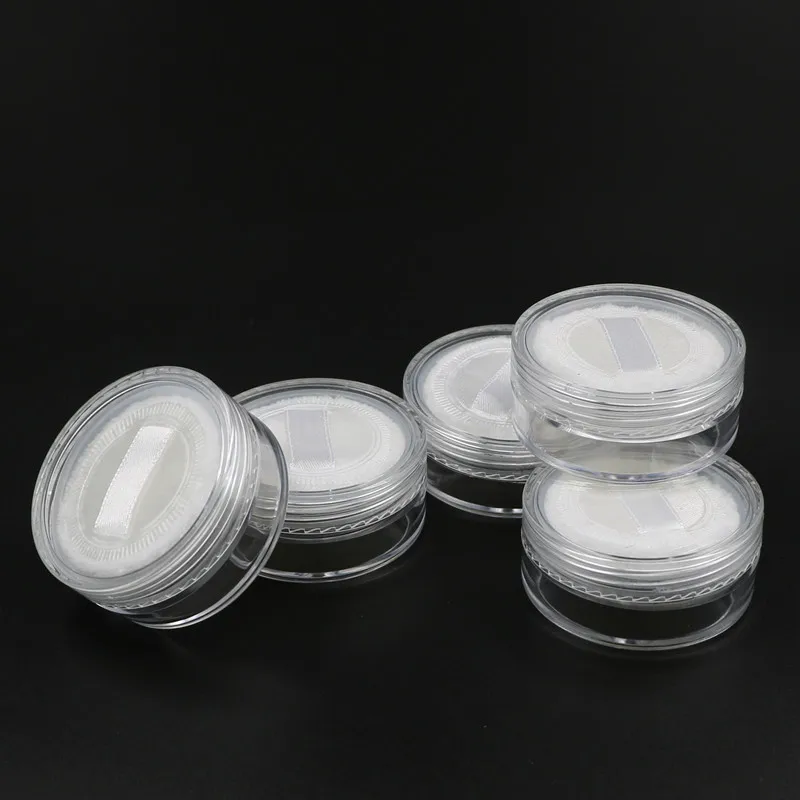 Tarro de hojaldre de polvo suelto, bote rellenable con tapa de rejilla de tamiz, contenedor de cosméticos, embalaje de tarro de crema vacío de plástico transparente PS, 6 piezas, 20g