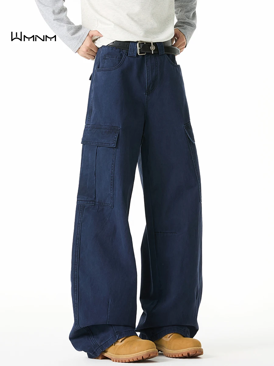 

Винтажные свободные прямые мужские рабочие брюки карго синего цвета, повседневные длинные брюки в стиле французской рабочей одежды, осенний модный тренд