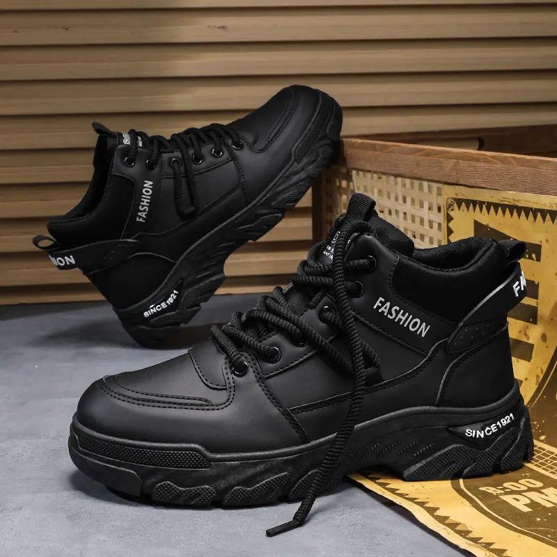 

Осень-зима 202, Новое поступление, теплые молодые мужские ботинки на толстой подошве с высоким берцем, противоскользящие рабочие ботинки, уличная модная модная обувь