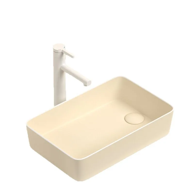 

Cream wind drainage on the left and right sides, ceramic table basin washbasin, balcony washing machine side