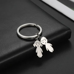 Stainless Steel Boy Girl Pendant Keychain for Children Gift Cute Simple New Keychain for Family Christmas Gift