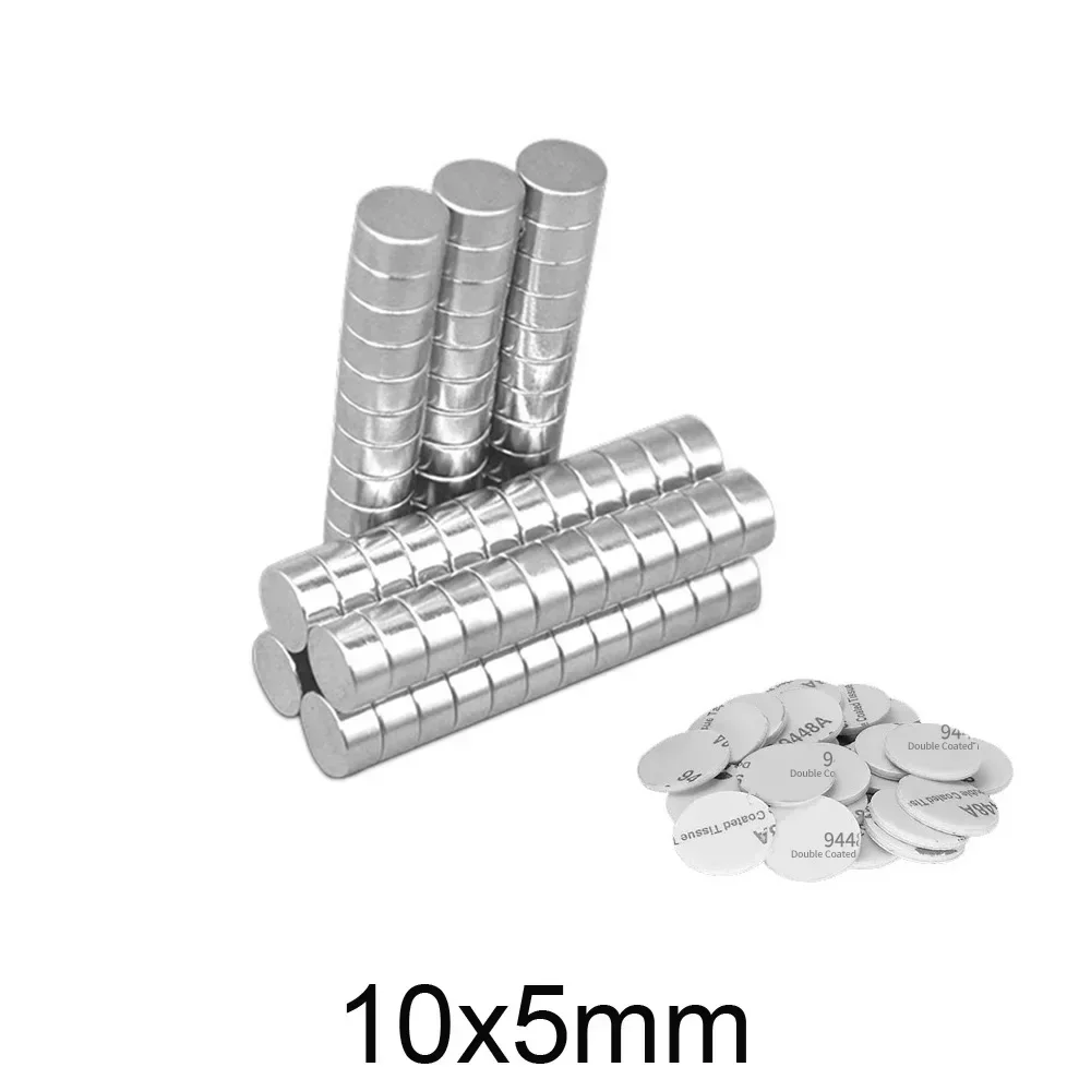 10x5mm Disc Strong Powerful Neodymium Magnet With 3M Double Glue Tape 10*5 Round Permanent Magnet 10x5