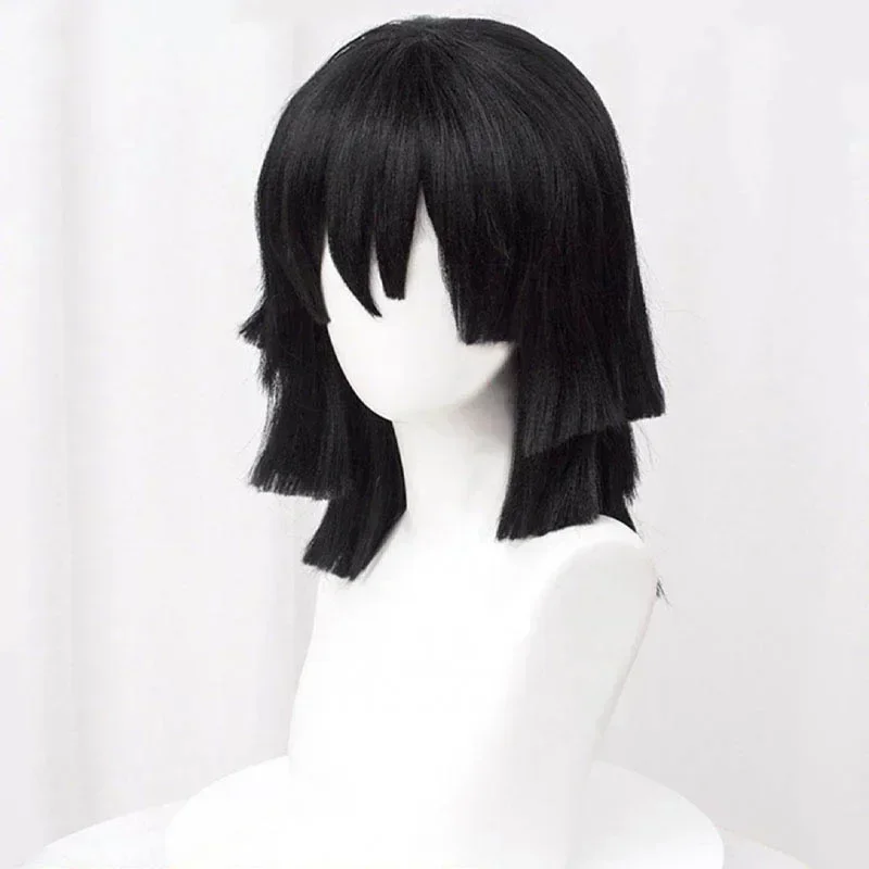 2025halloween alta qualidade iguro obanai cosplay peruca curta estilo preto resistente ao calor cabelo anime perucas