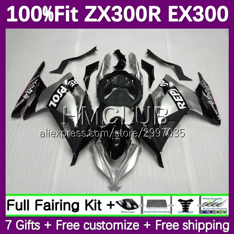 OEM ZX-3R For KAWASAKI NINJA EX300 EX ZX 300R 63No.0 ZX300R 2013 2014 2015 2016 2017 ZX3R 13 14 15 16 17 Fairing Repsol Silvery