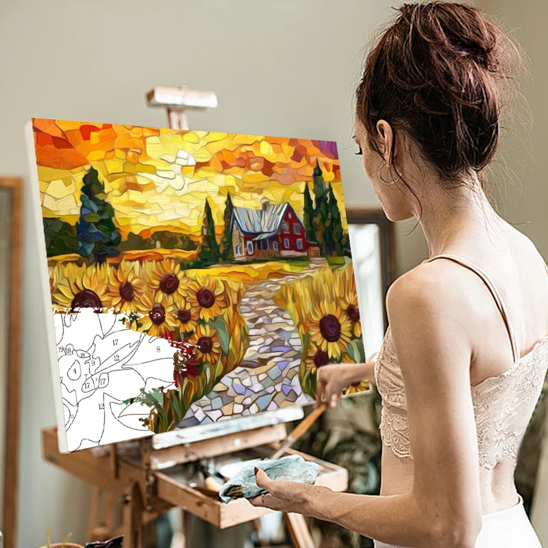 مجموعة الطلاء حسب الرقم للبالغين من RUOPOTY، زهور المناظر الطبيعية المؤطرة، لوحات فنية جدارية حديثة على أرقام علامات ألوان زيتية لتزيين المنزل #3