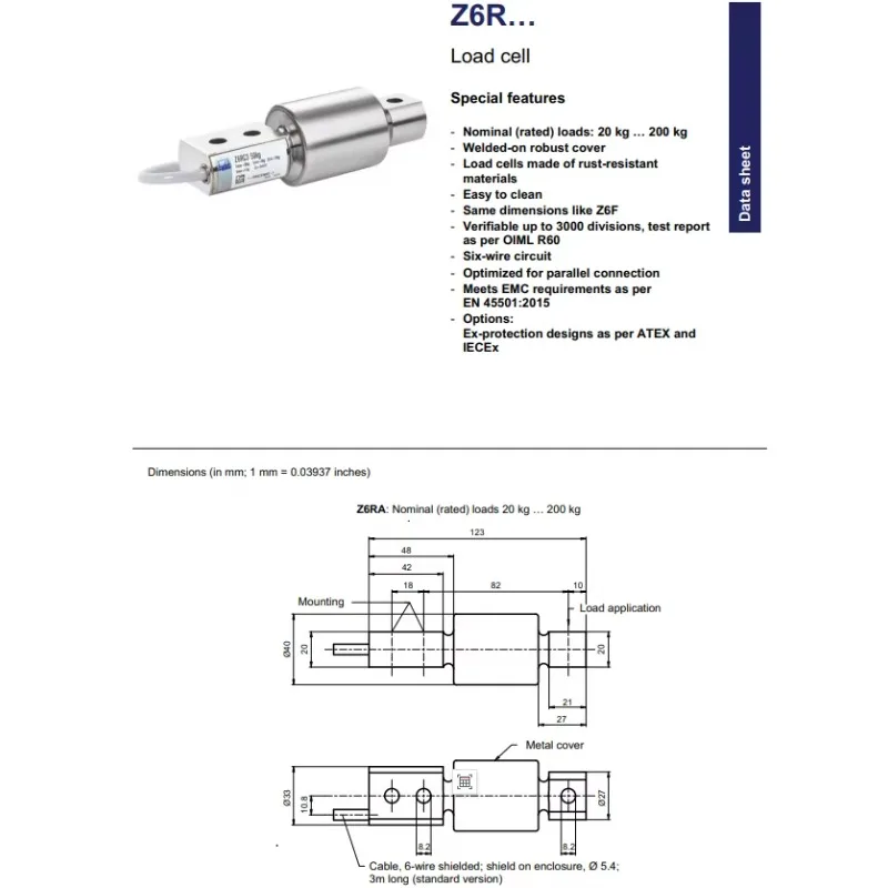 Z6RAC3 Force Sensor & Load Cell Rust-Resistant Materials 100KG 200KG Load Capacity