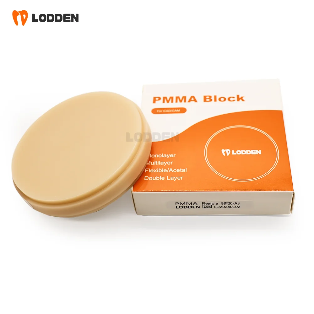 LODDEN Flexible PMMA Block Dental Lab Resin Materials High-Quality for CAD/CAM 98mm System Transparent Elastic Dentist Materials