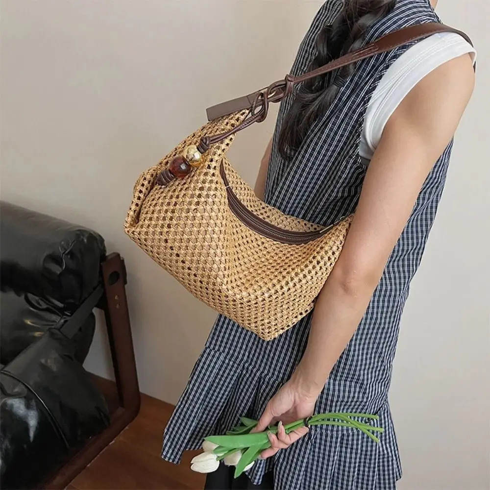 

Simple Shoulder Bag Weave Straw Bag Summer Tote Bag Beach Bag Large Capacity Bohemian Style Underarm Woven Bag Travel