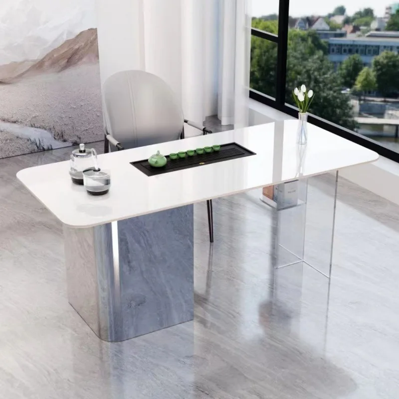 

Light luxury rock slab kung fu tea table chair combination creative office designer suspended balcony tea