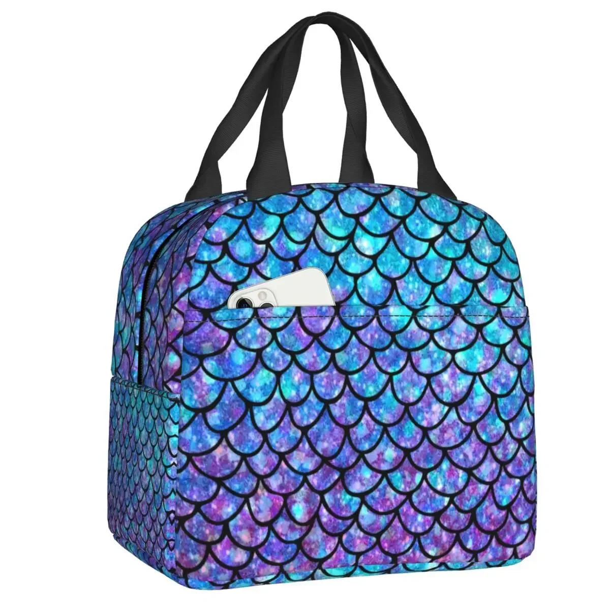 Luxury Mermaid Scales Print Lunch Bag for School Work Picnic Leakproof Thermal Cooler Insulated Lunch Box for Women Children