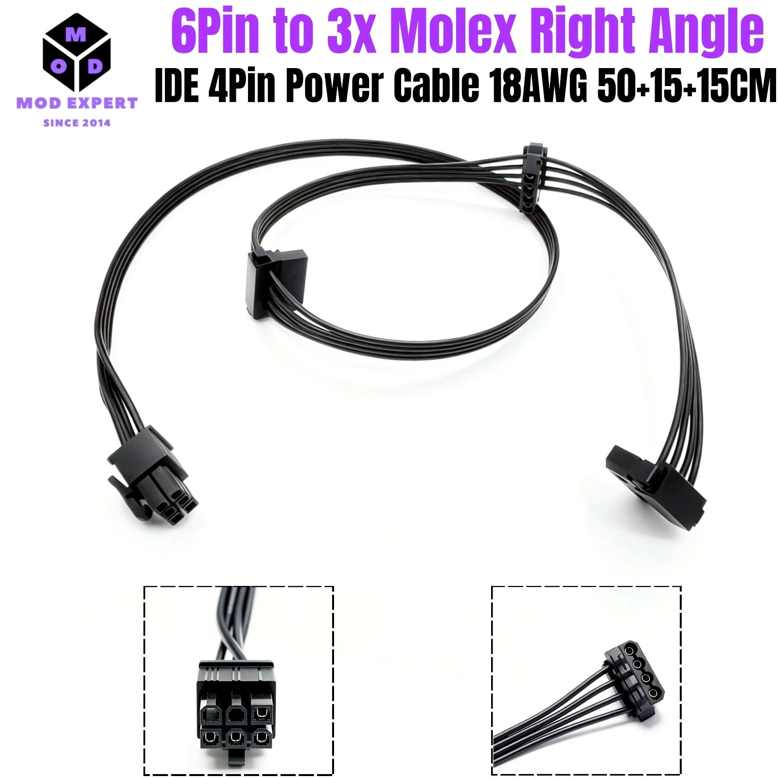 

Кабель питания 6-контактный на 3-контактный Molex IDE 4-контактный, угловой, для модульных блоков питания Corsair TX850M, TX750M, TX650M, TX550M, TX-M Type 3