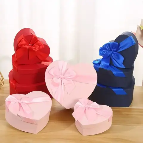 ใหม่กล่องของขวัญรูปหัวใจ Bowknot สีแดงบรรจุภัณฑ์กล่องกระดาษพร้อมฝาปิดของขวัญคอนเทนเนอร์วันวาเลนไทน์