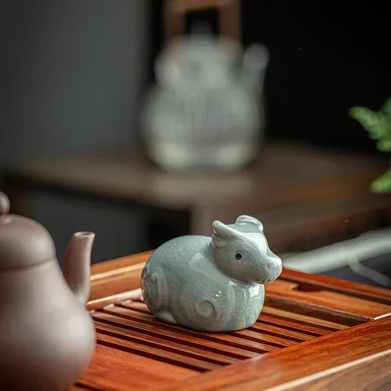 Retro Ceramics Tea Pet Chinese Zodiac Animal Statue Cute Tea Figurine Ornaments Desktop Crafts Tea Set Decoration Accessories