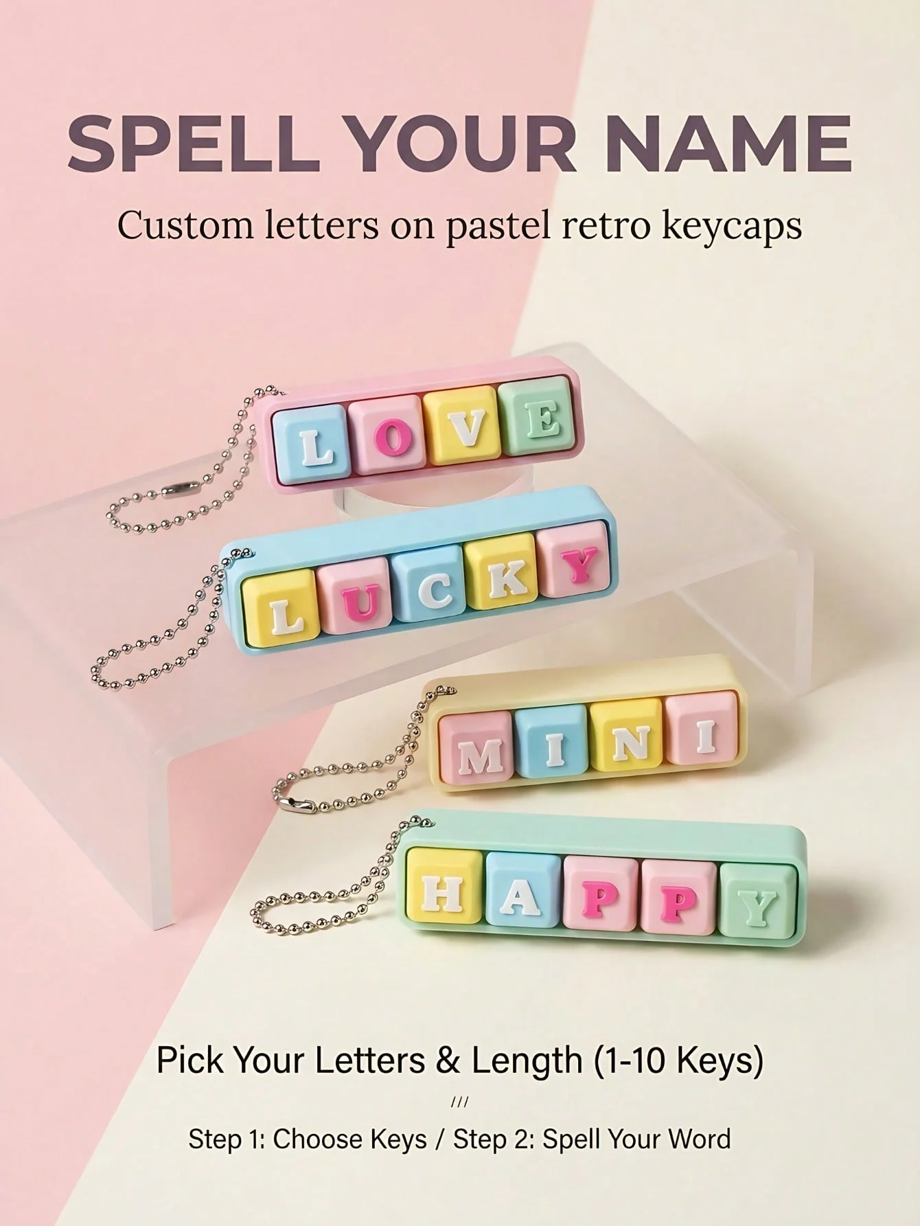 DIY Custom Letter Keyboard Keychain Macaron Multi-color Keycap Design Personalized English Letter Combination Stress Relief F
