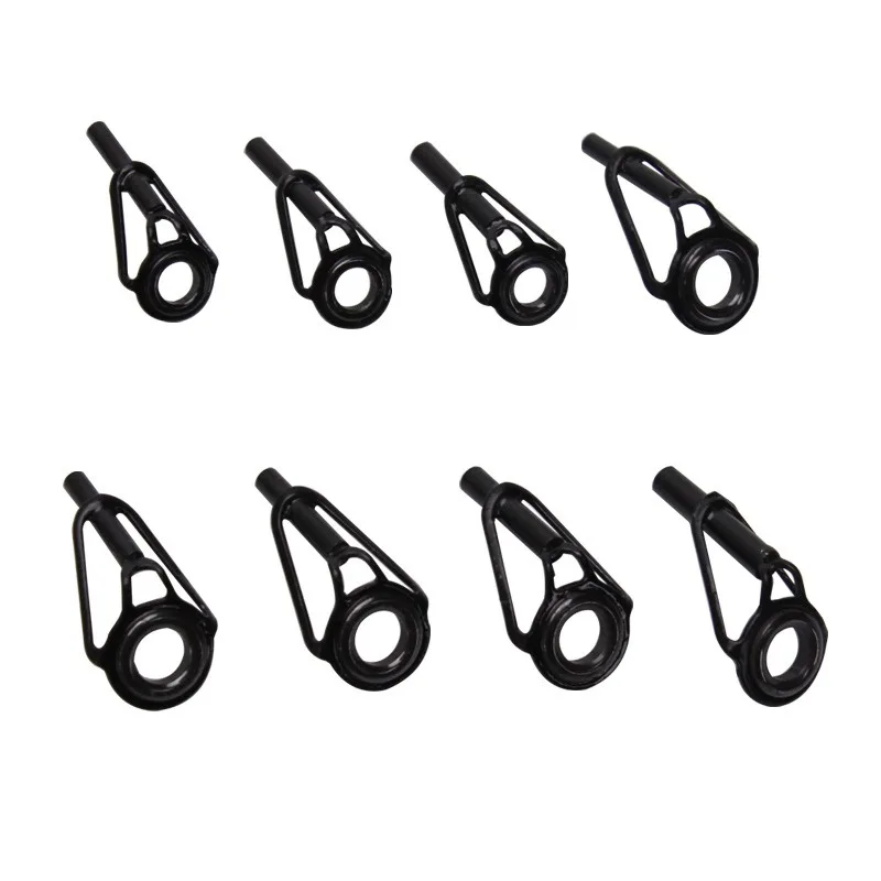 8/16/80Pcs Black Top Tip Guide Stainless Steel Frame for Spinning Casting Fishing Rod Building Repair Eye Line Ring