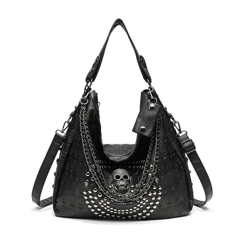 

Cross Border 2025 New Versatile Punk Bag with Rivet Skull Head, Single Shoulder Diagonal Cross Handheld Tote Bag, Fashionable