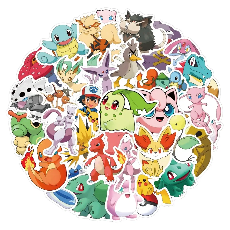 50/100PCS Pokemon Stickers Anime Deco Kawaii Aesthetic Sticker Pack Cute Phone Sketchbook Laptop Kids Children Classic Toys