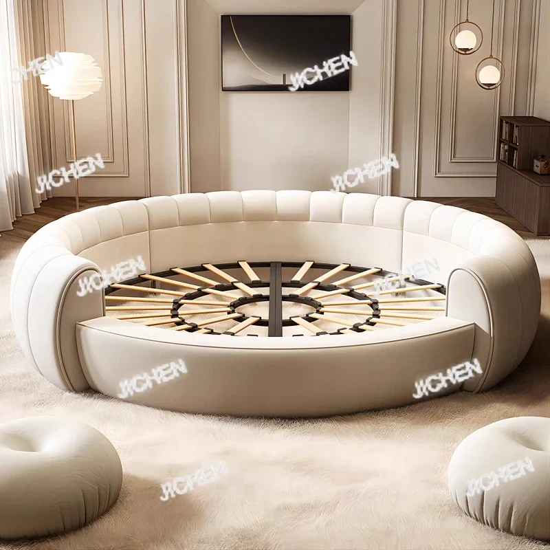 HG مصمم الفتيات سرير حديث 200 × 180 سنتيمتر الفاخرة الإيطالية الملك الحجم غرفة نوم سرير مزدوج علوي مستدير الكبار كاما الأثاث الزوجي #4