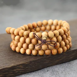 Wooden Beads Strings Natural Cliff Cypress Sandalwood Buddha Beads Bracelets Men Traditional Chinese Handicrafts Prayer Jewelry